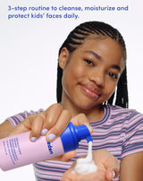 3-step routine to cleanse, moisturize and protect kids’ faces daily.
