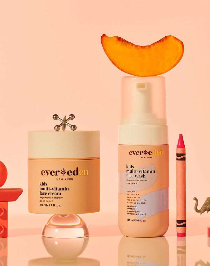 Evereden Kids Happy Face Duo: Kids Face Cream, 1.7 oz. & Kids Face Wash,  3.4 fl oz. | Cool Peach Scent | 2 Item Bundle Set | Plant Based Ingredients  