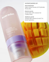 SUPERPOWERED BY:
NIACINAMIDE
helps combat excess oil & hydrates thirsty skin.
PEACH JUICE
pumps skin with moisture for a dewy finish.
MANGO JUICE
infused with vitamins A and C to boost hydration.