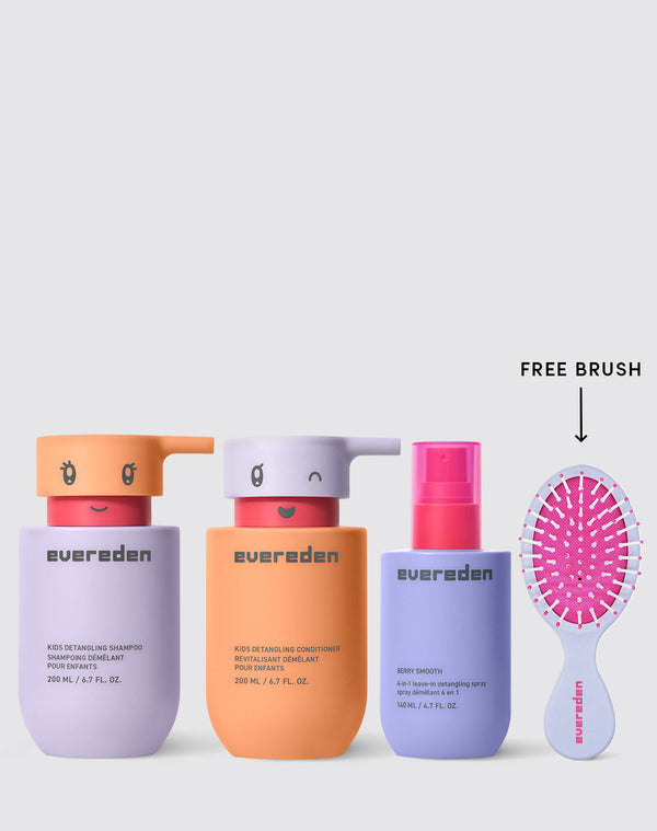 Set of Evereden happy hair trio including bottles and a free brush