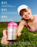 93%
agree this deodorant immediately neutralizes odor*
93%
agree their underarms felt softer and smoother after 1 week of use*
99%
agree the formula feels gentle and non-irritating**
*Based on a 1-week consumer perception study on Darling Multi-Vitamin Deodorant with 35 subjects ages 8 to 25 with demonstrated underarm odor. Parents assisted younger participants with application and responses.
**Based on a consumer perception study on Darling Multi-Vitamin Deodorant with 35 subjects ages 8 to 25 with demonst