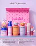 Whats in the bundle 
1 Kids Mutli-Vitamin Face Cream
2. Kids Multi-Vitamin Face Wash
3. Kids Detangling Conditioner
4. Kids Detangling Shampoo
5. Multi-Vitamin Hydrating Face Mist
6. Ruby Red Hydrating Tinted Lip Oil
7. Free Plushie
8. Pink Gift Box