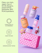Clean, non-toxic, vegan, free of EU-26 allergens, preservatives, phthalates, BHT, PCM & parabens
Formulated to EU standards
Made for kids
Dermatologist tested