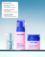 The routine:
1. Kids multi-vitamin face wash
Gently cleanse & balance
2. Kids multi-vitamin face cream
Hydrate and lock in moisture
3. Cooling mineral sunstick spf 30
Protect from UVA/UVB rays